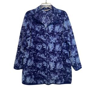 Woman Within Zip Plush Jacket Womens Size 22/24 Blue Purple Tie Dye Outerwear